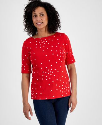 Style & Co - Women's Star-Print Elbow-Sleeve Boat-Neck Top