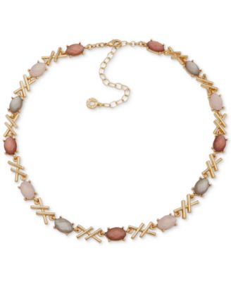 Anne Klein - Gold-Tone Oval Stone Crisscross Collar Necklace, 16" + 3" extender