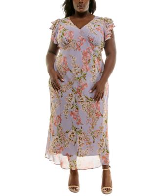 Taylor - Plus Size V-Neck Flutter-Sleeve Maxi Dress