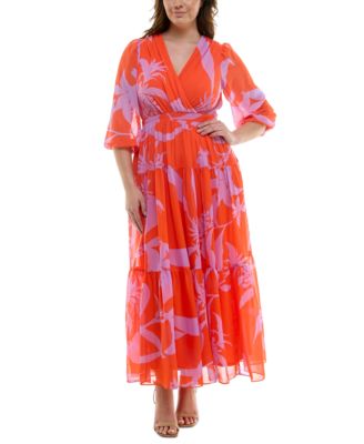 Taylor - Plus Size V-Neck 3/4-Sleeve Tiered Maxi Dress