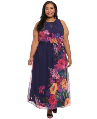 London Times - Plus Size Placement-Print Maxi Dress