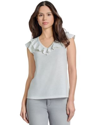 Jones New York - Women's Ruffled V-Neck Top