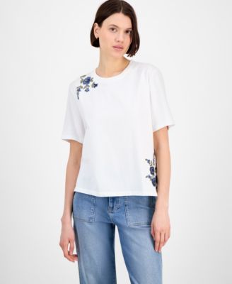 Driftwood - Women's Cotton Open-Knit T-Shirt X Blue Bouquet