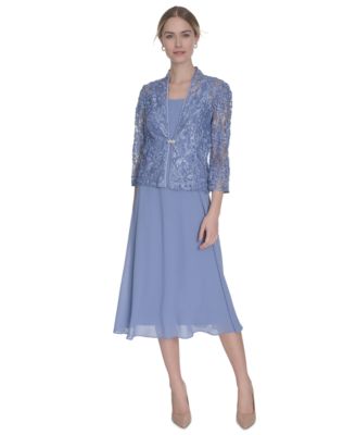 Jessica Howard - Women's Soutache Jacket & Jewel-Neck Midi Dress
