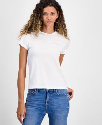7 For All Mankind - Women's Rhinestone Logo Cotton T-Shirt
