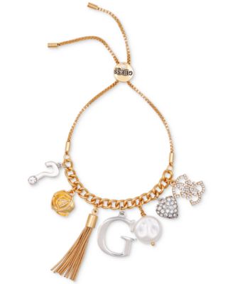 GUESS - Two-Tone Mixed Stone Multi-Charm Slider Bracelet
