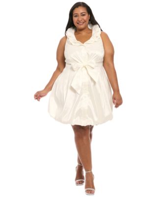 London Times - Plus Size Ruffle-Collar Bubble-Hem Dress