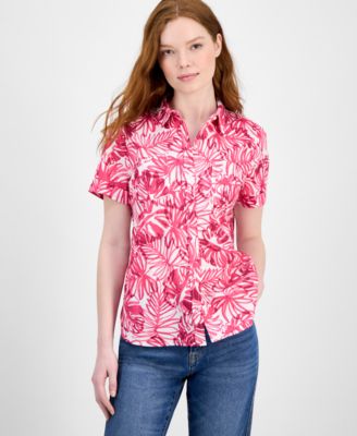 Nautica Jeans - Women's Palm-Print Cotton Camp Shirt