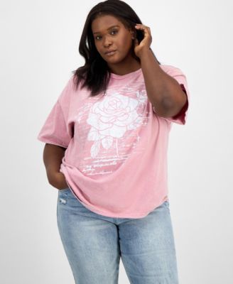 Rebellious One - Trendy Plus Size Cotton Rose Mineral Wash T-Shirt