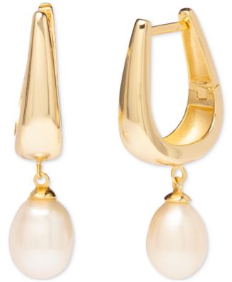 Macy's - Baroque Cultured Freshwater Pearl (7x9mm) Charm Oval Hoop Earrings in 18k Gold-Plated Sterling Silver