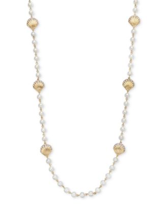 Charter Club - Gold-Tone Pav&eacute; Shell & Imitation Pearl Collar Necklace, 16" + 2" extender