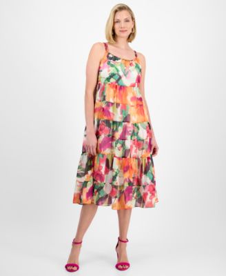 Robbie Bee - Petite Printed Sleeveless Tiered Midi Dress