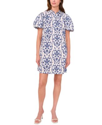 MSK - Petite Cotton Floral Puff-Sleeve Shift Dress