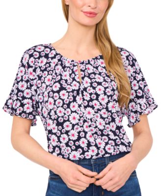 CeCe - Women's Floral-Print Ruffle-Sleeve Blouse