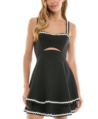 City Studios - Juniors' Contrast-Trim Sleeveless Fit & Flare Mini Dress