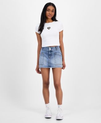 Celebrity Pink - Juniors' Double-Button Mini Denim Skirt