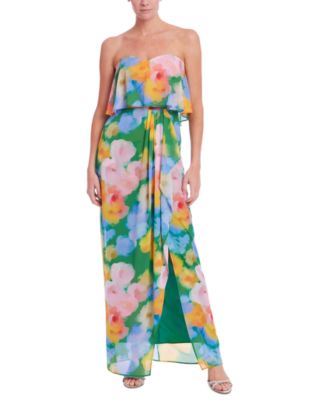 Jewel Badgley Mischka - Women's Printed Strapless Maxi Dress