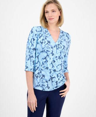 JM Collection - Women's Printed Surplice-Neck Top