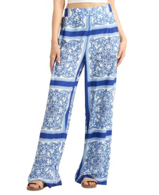 BCX - Juniors' Printed Pull-On Wide-Leg Pants