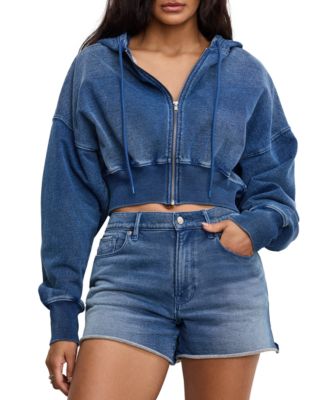 Good American - Women's Jeanius Cotton Zip-Up Hoodie