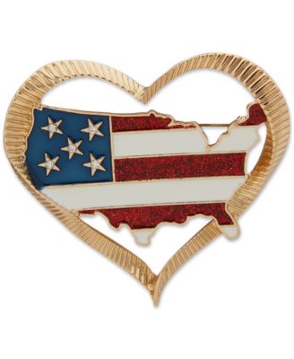 Anne Klein - Gold-Tone Red, White & Blue American Flag Heart Pin