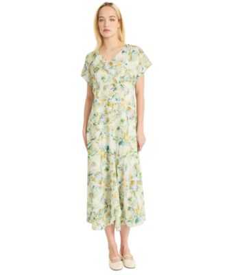 Luxely - Women's Printed Raglan-Sleeve V-Neck Midi Dress
