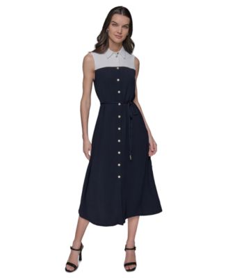 KARL LAGERFELD PARIS - Women's Aero Wash Colorblocked Shirtdress
