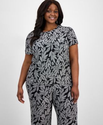 AK Anne Klein - Plus Size Printed Tulip-Sleeve Blouse