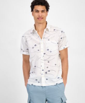 Sun + Stone - Men's Damien Short Sleeve Abstract Print Linen Blend Button-Front Shirt