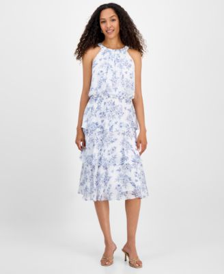 Robbie Bee - Women's Tiered Floral Chiffon Fit & Flare Dress