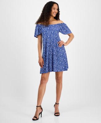 Robbie Bee - Women's Printed Off-The-Shoulder Shift Dress