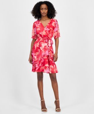Tahari ASL - Women's Printed Faux-Wrap Chiffon Dress