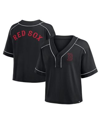 Fanatics - Women's Black Boston Red Sox Oversized Champ Game Midi Cropped V-Neck T-Shirt