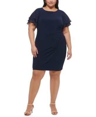 Jessica Howard - Plus Size Flutter-Sleeve Shirred Dress