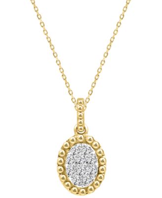Macy's - Diamond Oval Cluster Bead Frame Pendant Necklace (1/10 ct. t.w.) in 14k Gold, 16" + 2" extender