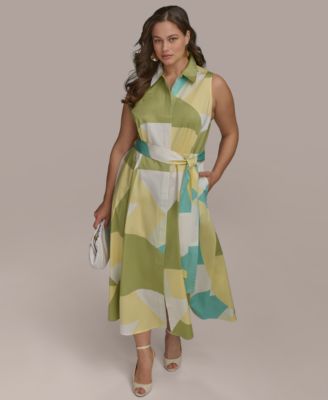 Donna Karan New York - Women's Printed Tie-Waist Sleeveless Shirtdress
