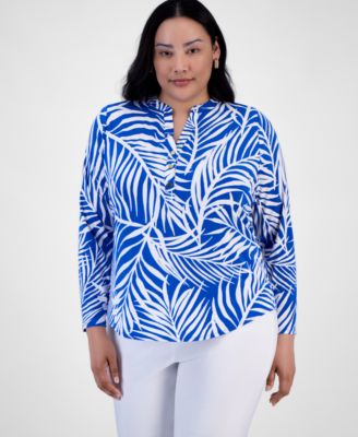 I.N.C. International Concepts - Plus Size Printed Long-Sleeve Top, Exclusively at Macy's