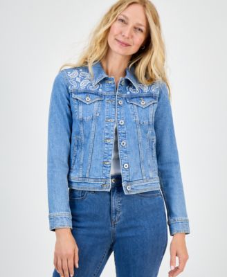 Style & Co - Women's Embroidered Denim Jacket, Exclusively at Macy's