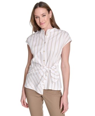 Tommy Hilfiger - Women's Striped Side-Tie Cap-Sleeve Blouse
