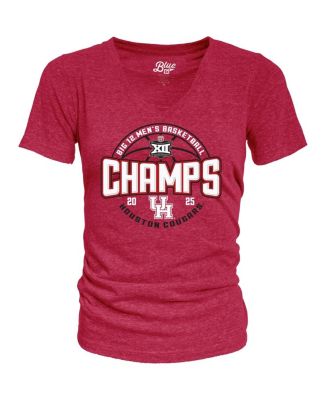 Blue 84 - Women's Red Houston Cougars 2025 Big 12 Men's Basketball Conference Tournament Champions Tri-Blend V-Neck T-Shirt