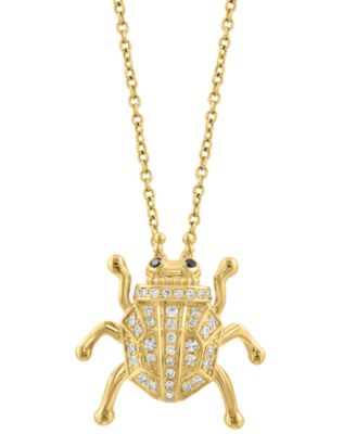 EFFY Collection - White Diamond (1/6 ct. t.w.) & Black Diamond Accent Beetle Pendant Necklace in 14k Gold, 17" + 1" extender