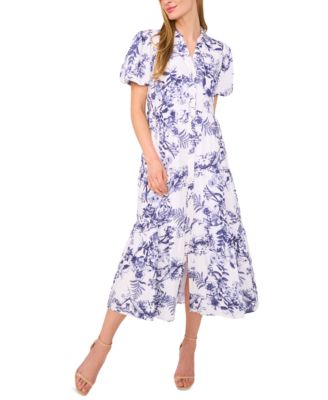 CeCe - Women's Short Sleeve Tiered Maxi Shirt Dress