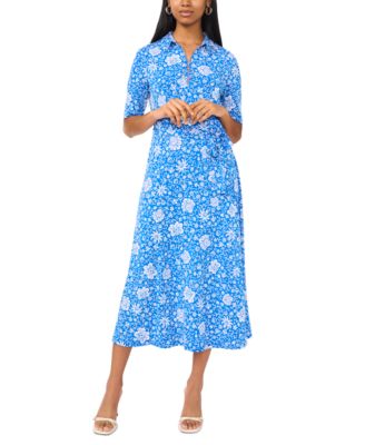 MSK - Women's Floral-Print Belted Zippered Midi Dress