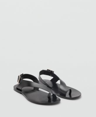 MANGO - Women's Cross Strap Leather Sandals