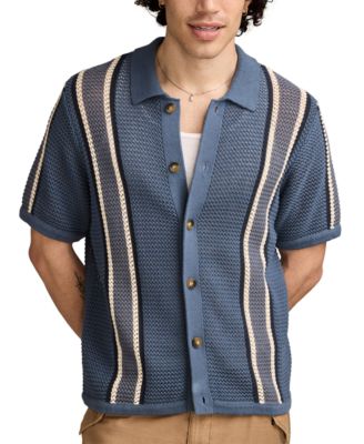 Lucky Brand - Men's Short Sleeve Striped Button-Front Sweater