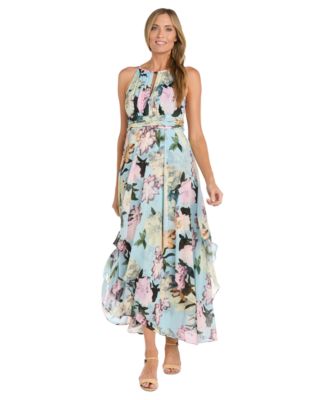 R & M Richards - Women's Floral Keyhole Handkerchief-Hem Maxi Dress