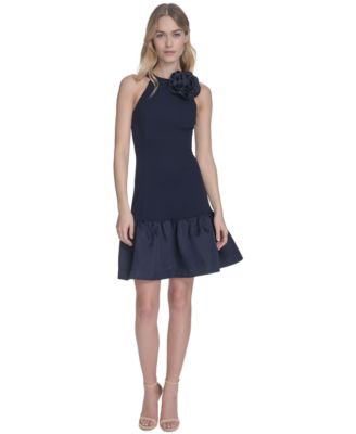 Eliza J - Petite Rosette-Trim Taffeta-Skirt Dress