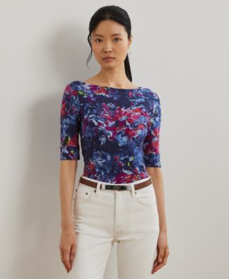 Lauren Ralph Lauren - Petite Print Stretch Cotton Boatneck Tee