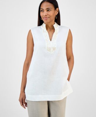 Charter Club - Women's Embellished 100% Linen Tunic, Exclusively at Macy's