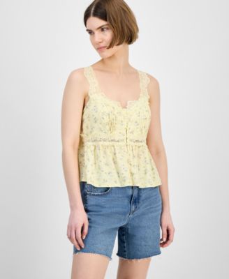 Macy's - Women's Lace-Trim Floral Peplum Top